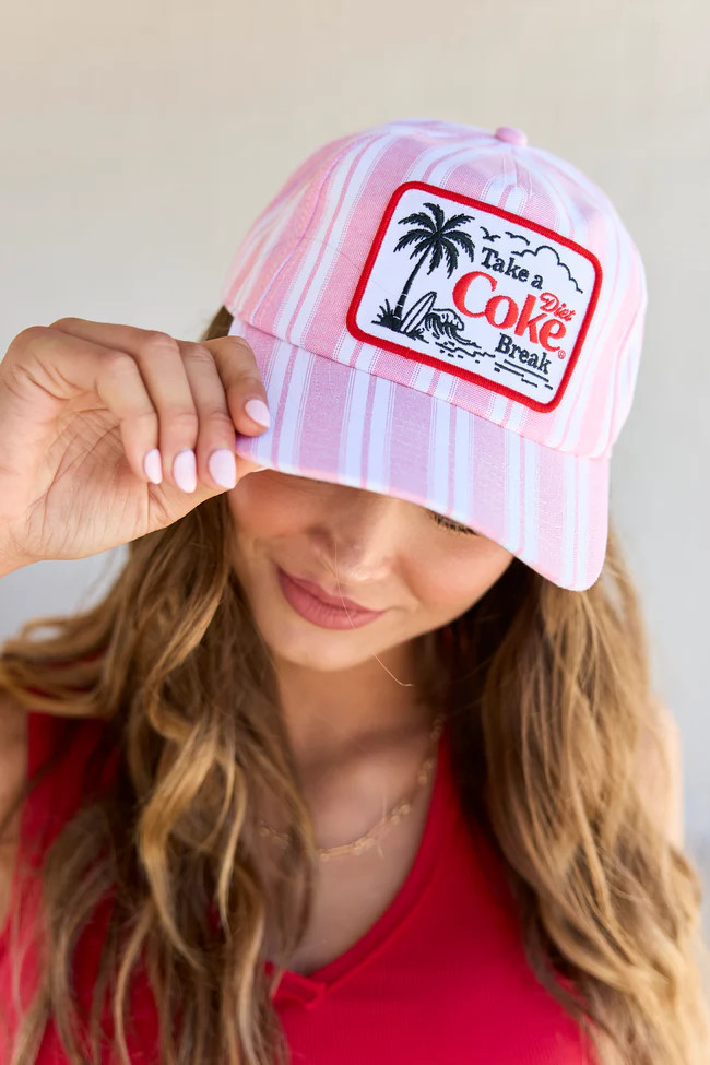Diet Coke Pink Striped Trucker Hat | Pink Lily