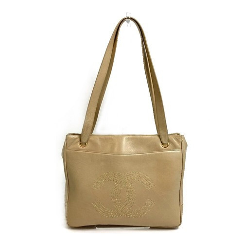CHANEL CC logo Studs Shoulder Bag Shoulder Bag Tote Bag Lambskin Beige | eBay UK