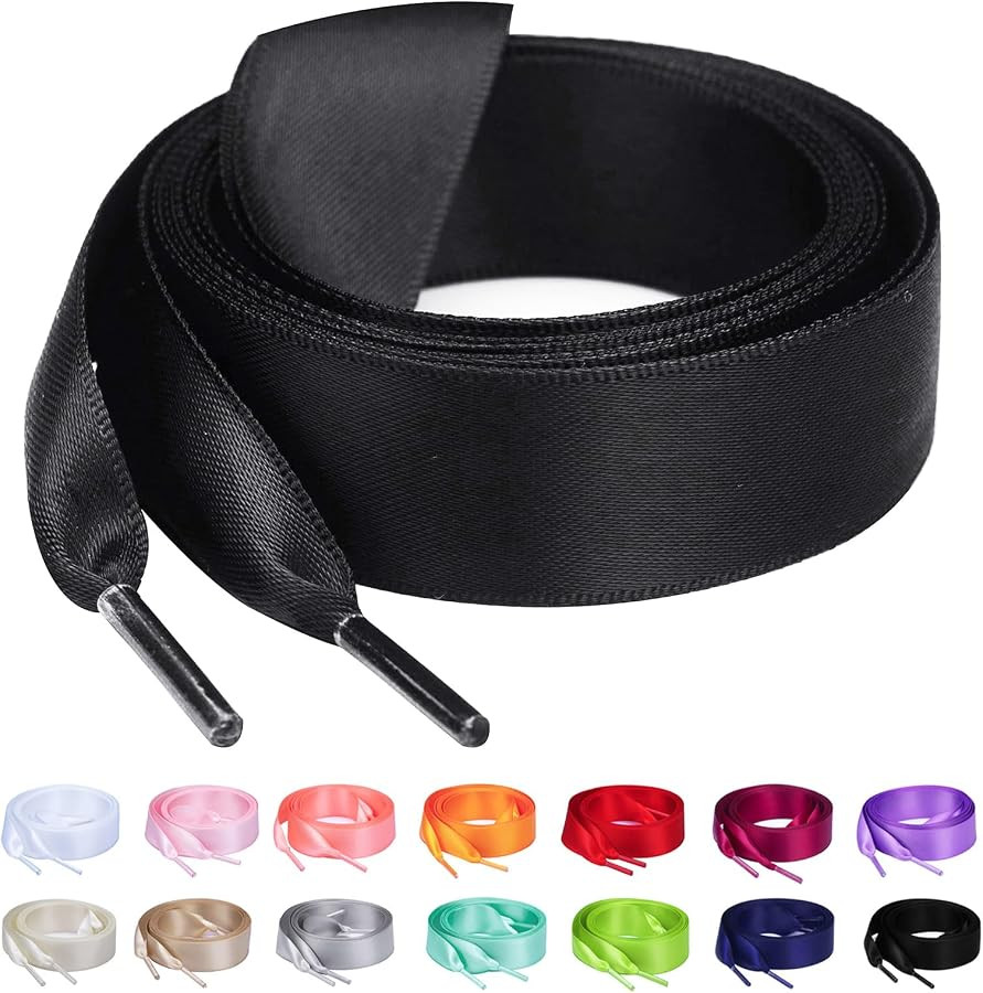 Booyckiy 3/4" Wide Satin Ribbon Shoelaces Flat Colorful Shoe Laces for Women | Amazon (US)