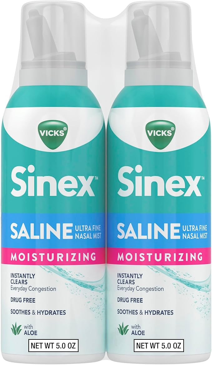 Vicks Sinex Saline Moisturizing Nasal Spray, with Aloe, Drug Free Ultra Fine Mist, Clear Everyday... | Amazon (US)