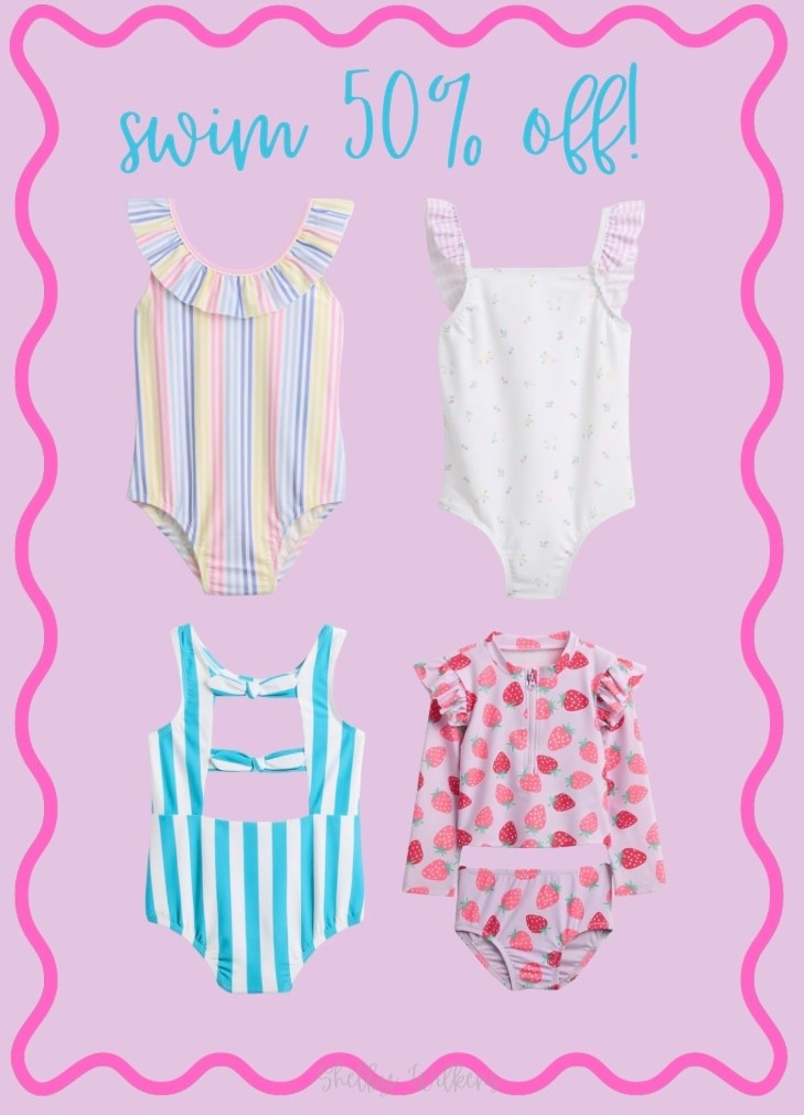 Dreaming of warmer days at the pool + beach during this snowstorm so naturally I’m already shopping swim for my girls 🤍 Found the cutest suits and they’re 50% off right now which feels like a sign 