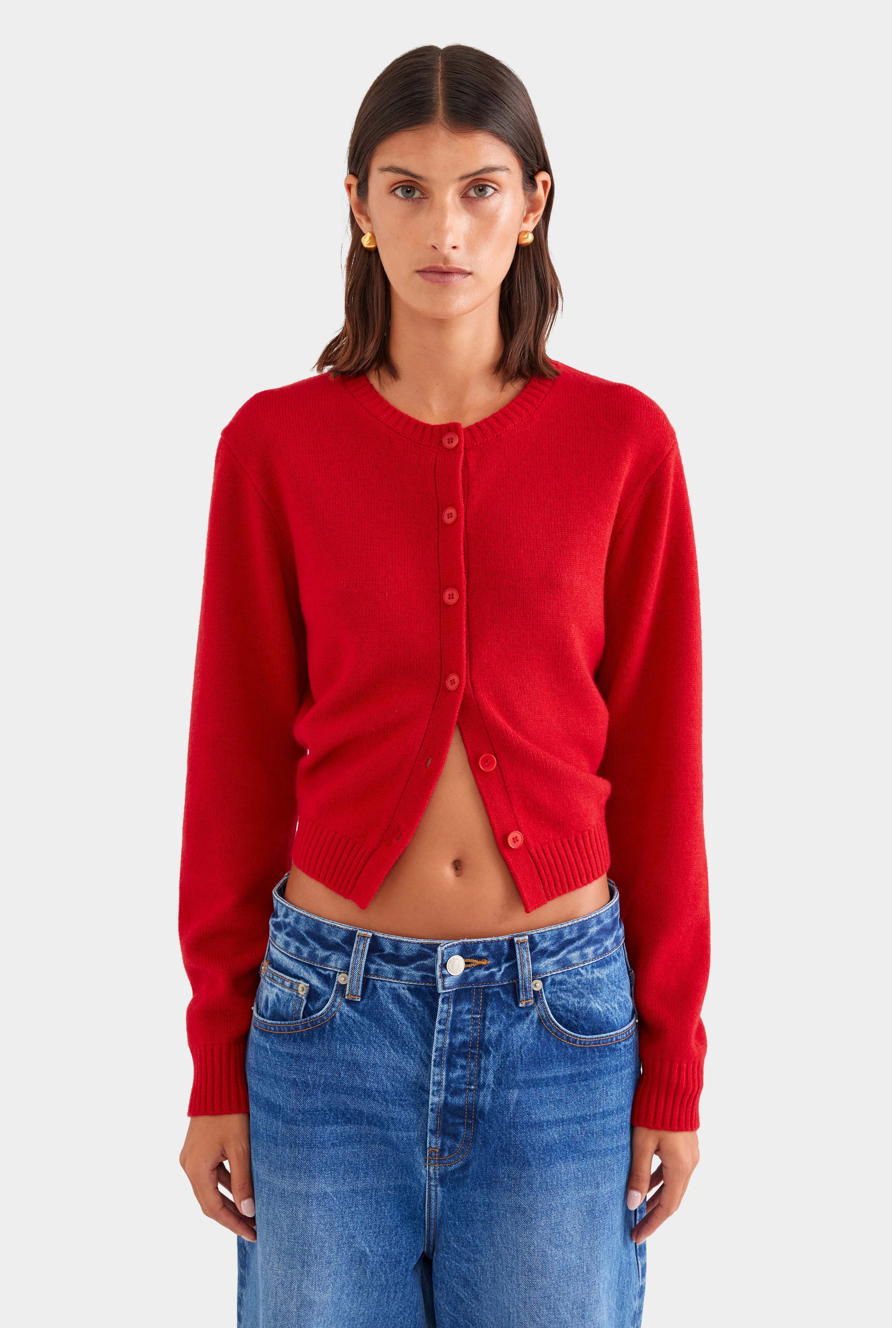 Cinched Merino Wool Cardigan Red | Venroy | Venroy AU