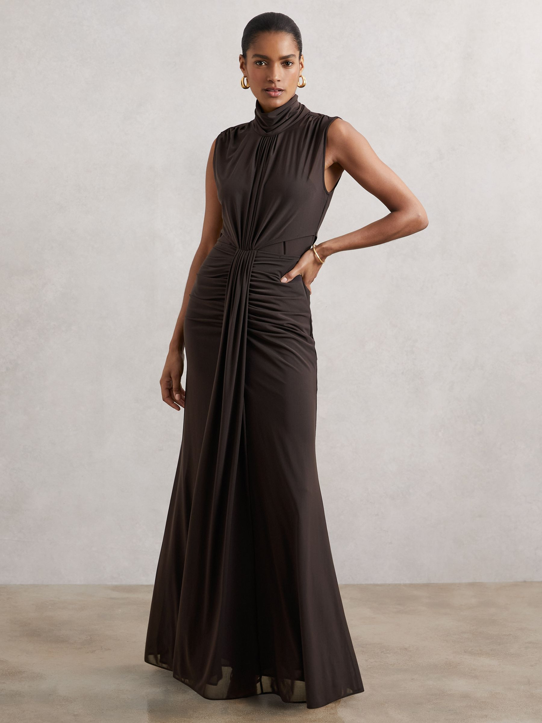 Ruched Sleeveless Maxi Dress in Grape | Reiss UK