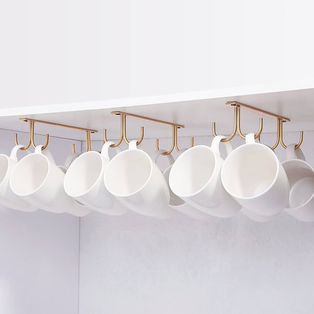 Mug Rack Under Cabinet - Coffee Cup Holder, 12 Mugs Hooks Under Shelf, Display Hanging Cups Dryin... | Amazon (US)