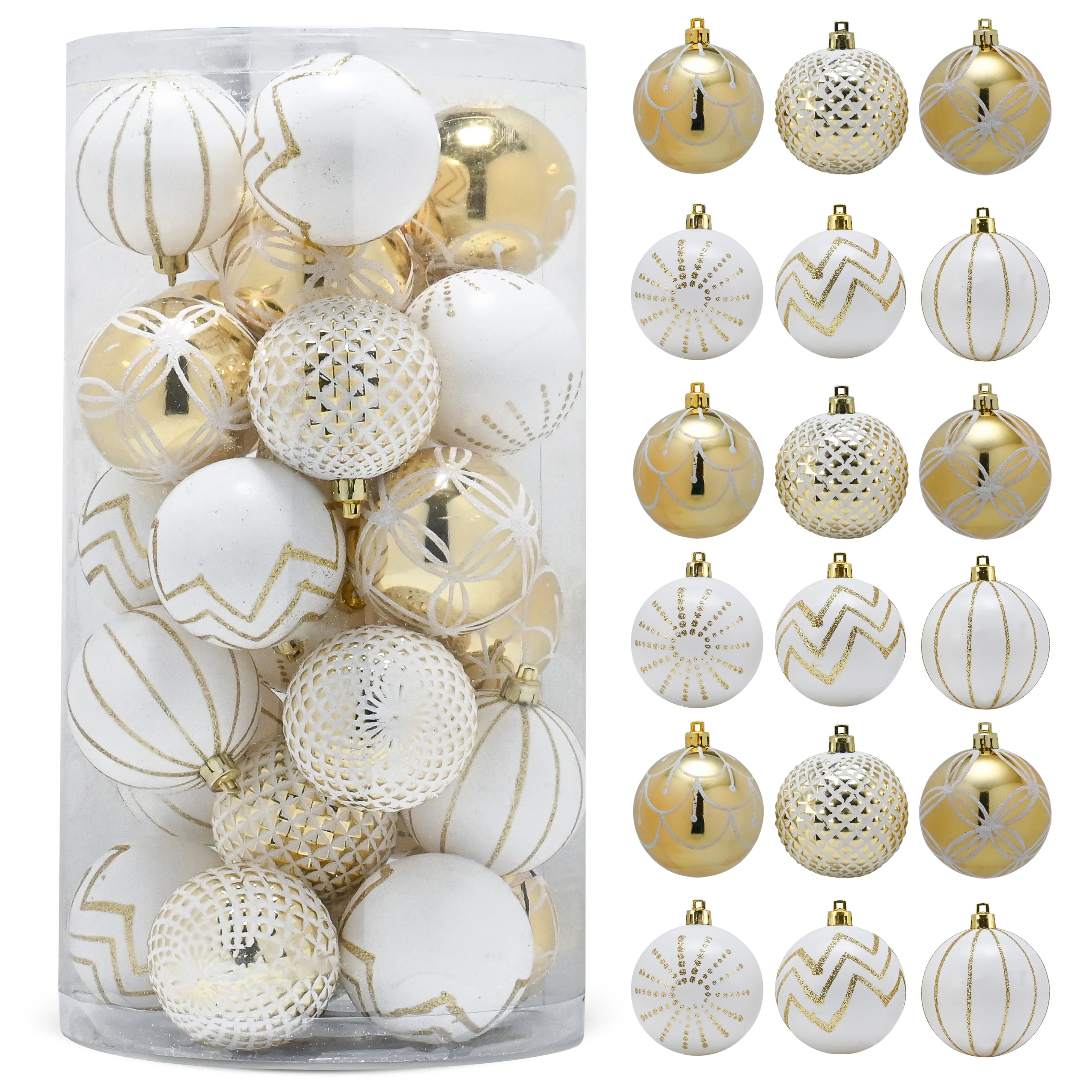 RN’D Christmas Decorative Ball Ornaments – White and Gold Christmas Ball Hanging Tree Ornamen... | Walmart (US)