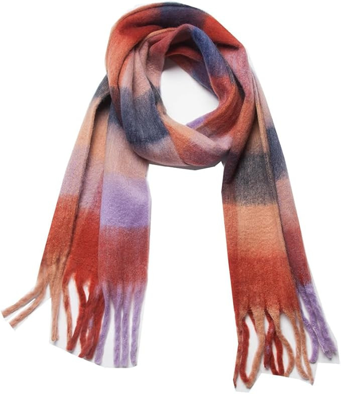 Yatemiole Women's Cashmere Big Coloured Checked Scarf Winter Warm Wrap Scarf | Amazon (US)