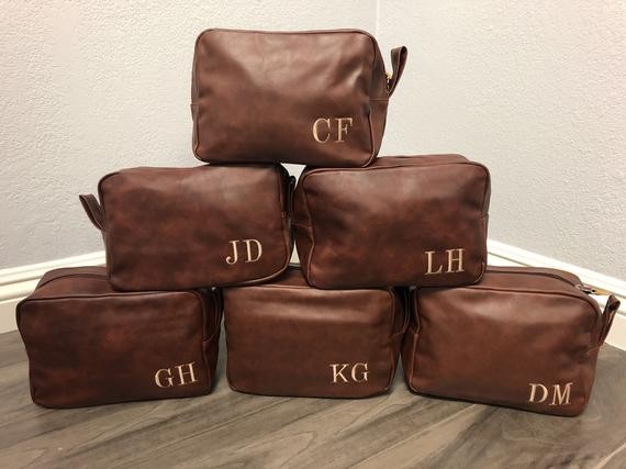 Personalized Shaving Kit Groomsmen Toiletry Bag Leather Dopp Kit Gift Wedding Brown Groom Travel ... | Etsy (US)