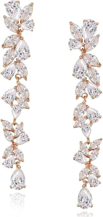 SWEETV Cubic Zirconia Bridal Earrings for Women Brides, Crystal Chandelier Wedding Drop Earrings ... | Amazon (US)