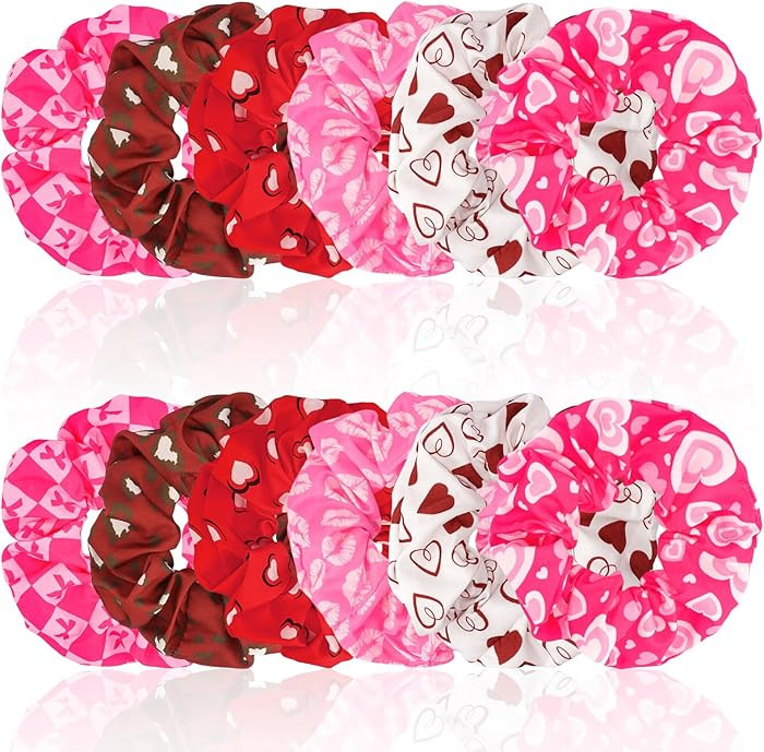 12Pack Valentine's Day Scrunchies Gift Set - Heart & Pink/Red Hair Accessories for Galentines Par... | Amazon (US)