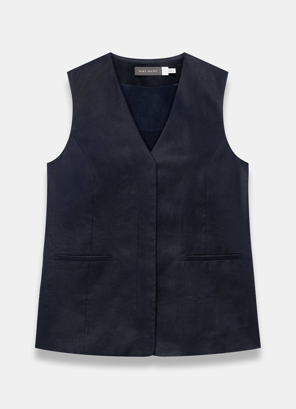 Navy Ramie Longline Waistcoat | Mint Velvet