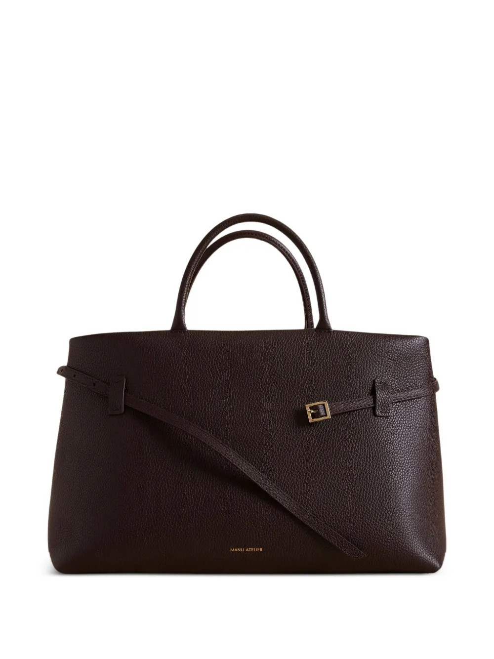 Manu Atelier buckle-strap leather tote bag - Brown | Farfetch Global