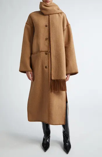 Embroidered Scarf Wool Blend Coat | Nordstrom