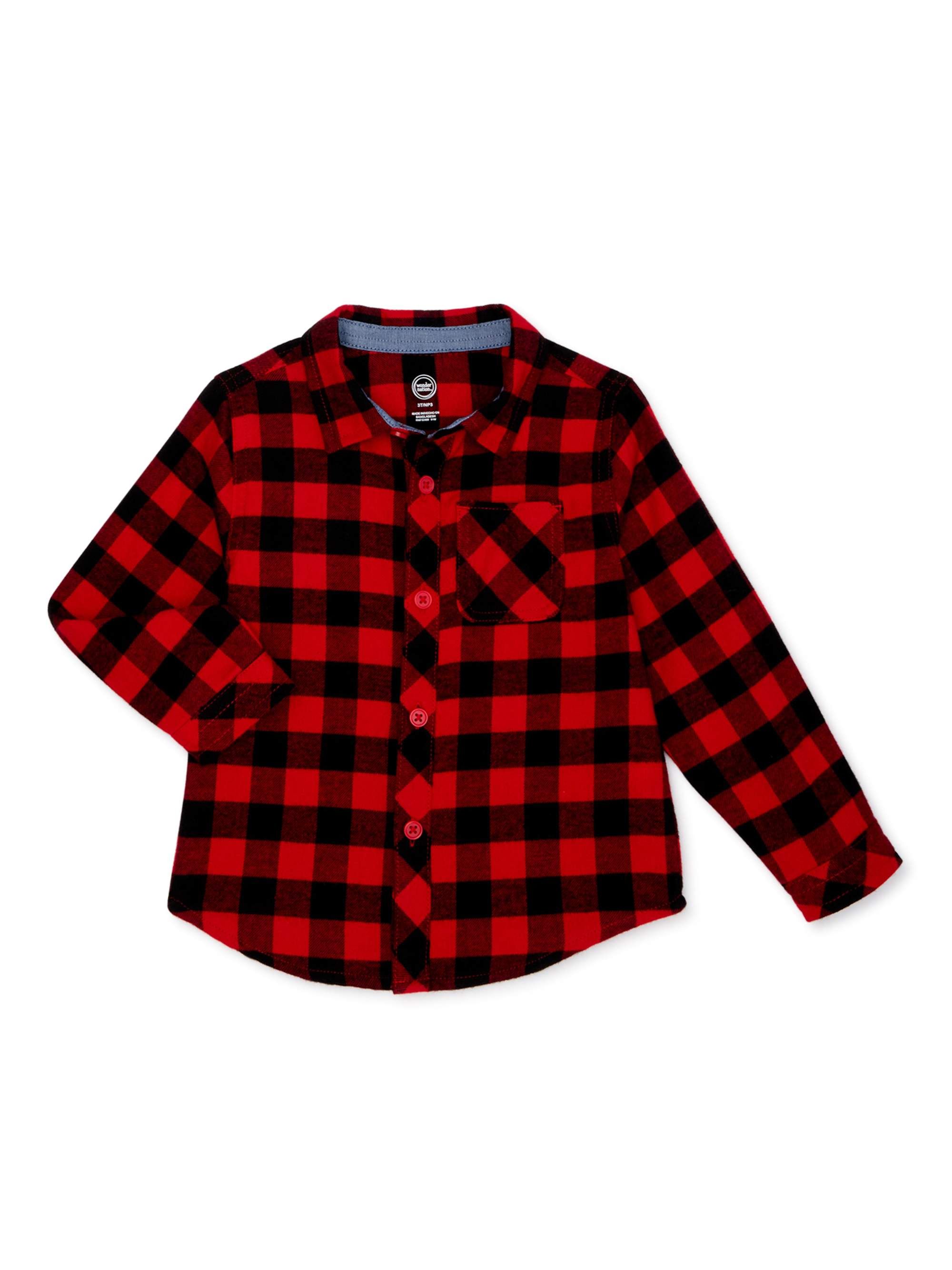 Wonder Nation Baby and Toddler Boy Plaid Flannel Button Up Shirt | Walmart (US)