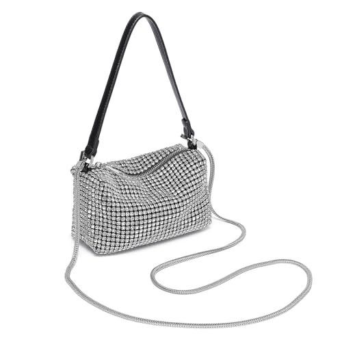Miss Lulu Diamante Clutch Bag, Sparkly Rhinestone Handbag, Women's Shine Evening Purse, Snake Chaine Crossbody Shoulder Bag for Weddings Bridal Night Bag Cocktail Evening Party, Small | Amazon (UK)