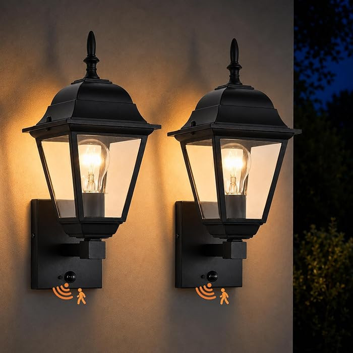 Motion Sensor Outdoor Wall Lights 2 Pack, Black Hardwired Porch Lights | Amazon (US)