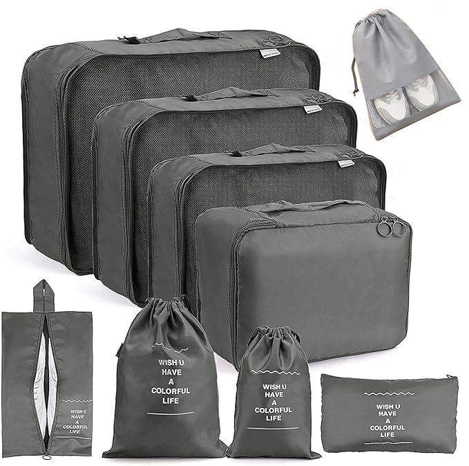 Voniry 8 Set Packing Cubes - Waterproof Mesh Compression Travel Luggage Packing Organizer with Sh... | Amazon (CA)