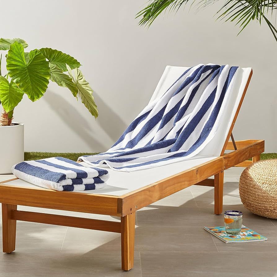 Amazon Basics Quick Dry Cabana Stripe Beach Towel, 2-Pack, Navy Blue, Large, 30 in x 60 in | Amazon (US)