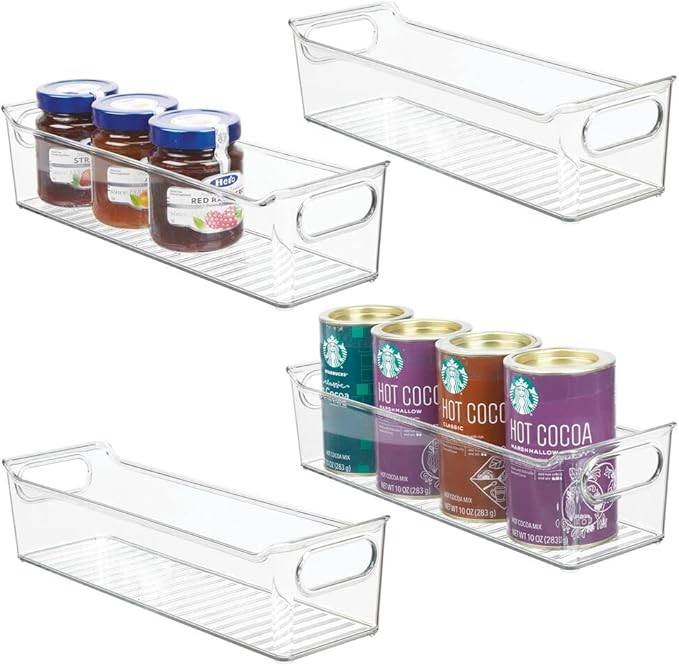 mDesign Slim Plastic Kitchen Storage Container Bins with Handles -Organization in Pantry, Cabinet... | Amazon (US)