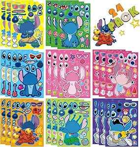 24pcs 9”x6 Cartoon Stitch Make-a-face Stickers for Kids, Make Your Own Sticker Mixed and Matche... | Amazon (US)