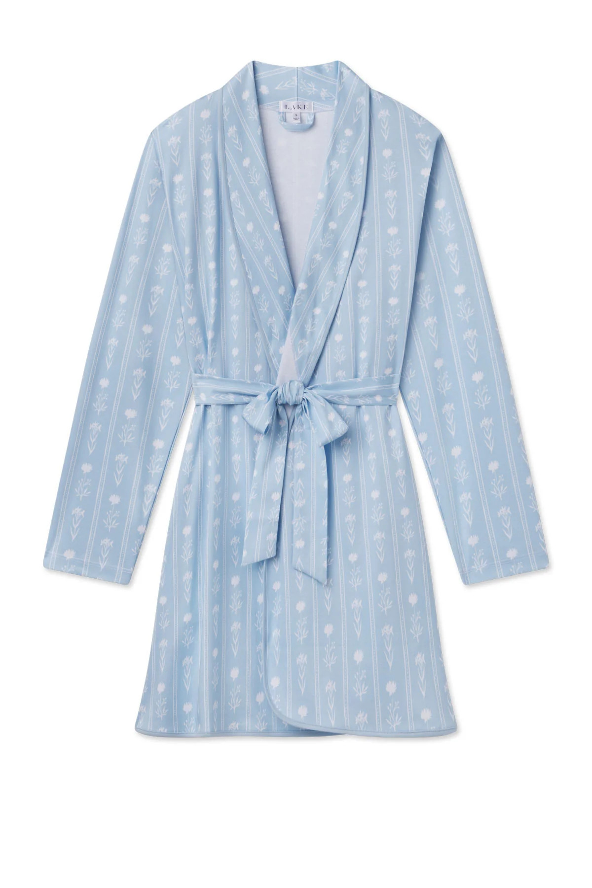 Pima Short Robe in French Blue Watercolor Stems | Lake Pajamas