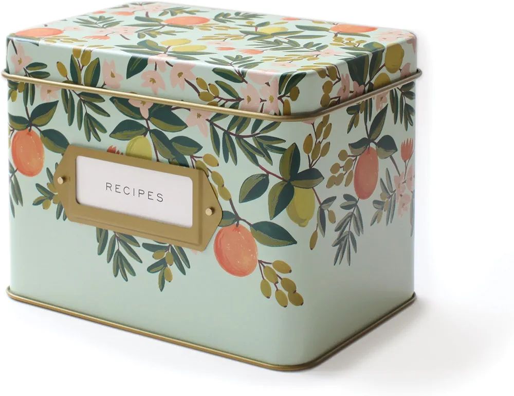 RIFLE PAPER CO. Citrus Floral Recipe Tin, Gold Metallic Interior, Gold-Framed Label On Front, Inc... | Amazon (US)