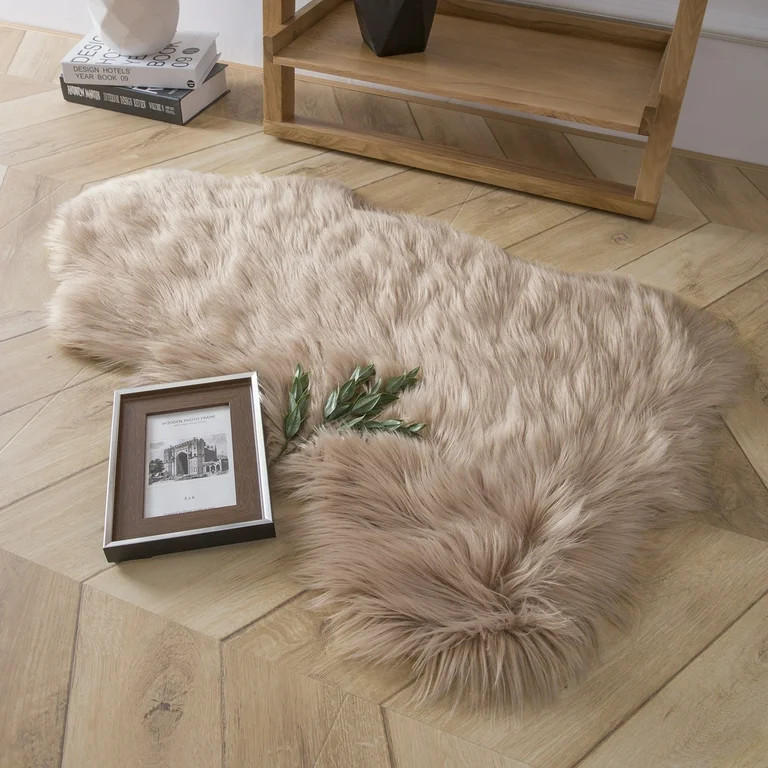 Deluxe Soft Faux Sheepskin Fur Series Decorative Indoor Area Rug 2 x 3 Feet, Beige, 1 Pack | Walmart (US)