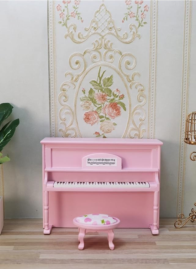 Dollhouse Grand Piano Model with Stool 1:12 Scale Miniature Musical Instrument Desk Ornaments Gif... | Amazon (US)