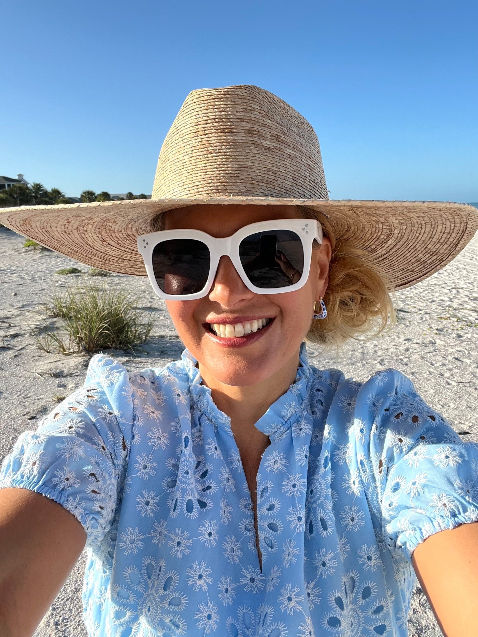 Obsessed with these blue and white hoop earrings. They look awesome with this amazon dress.

Don’t forget to add the straw hat and sunglasses to complete this beach resort look!

@Ana Luisa 

#LTKSeasonal #LTKOver40 #LTKSaleAlert #LTKMothersDay #LTKTravel #LTKgrwm #LTKootd #LTKMidsize #LTKSwim #LTKFestival