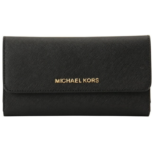 Michael Kors Womens Jet Set Travel Large Trifold Leather Wallet, Black | Walmart (US)