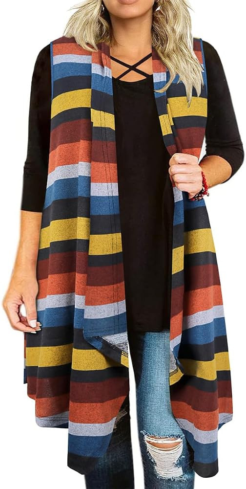 CARCOS Plus Size Cardigan for Women Solid Color/Star/Plaid/Striped Open Front Tops XL-5XL | Amazon (US)