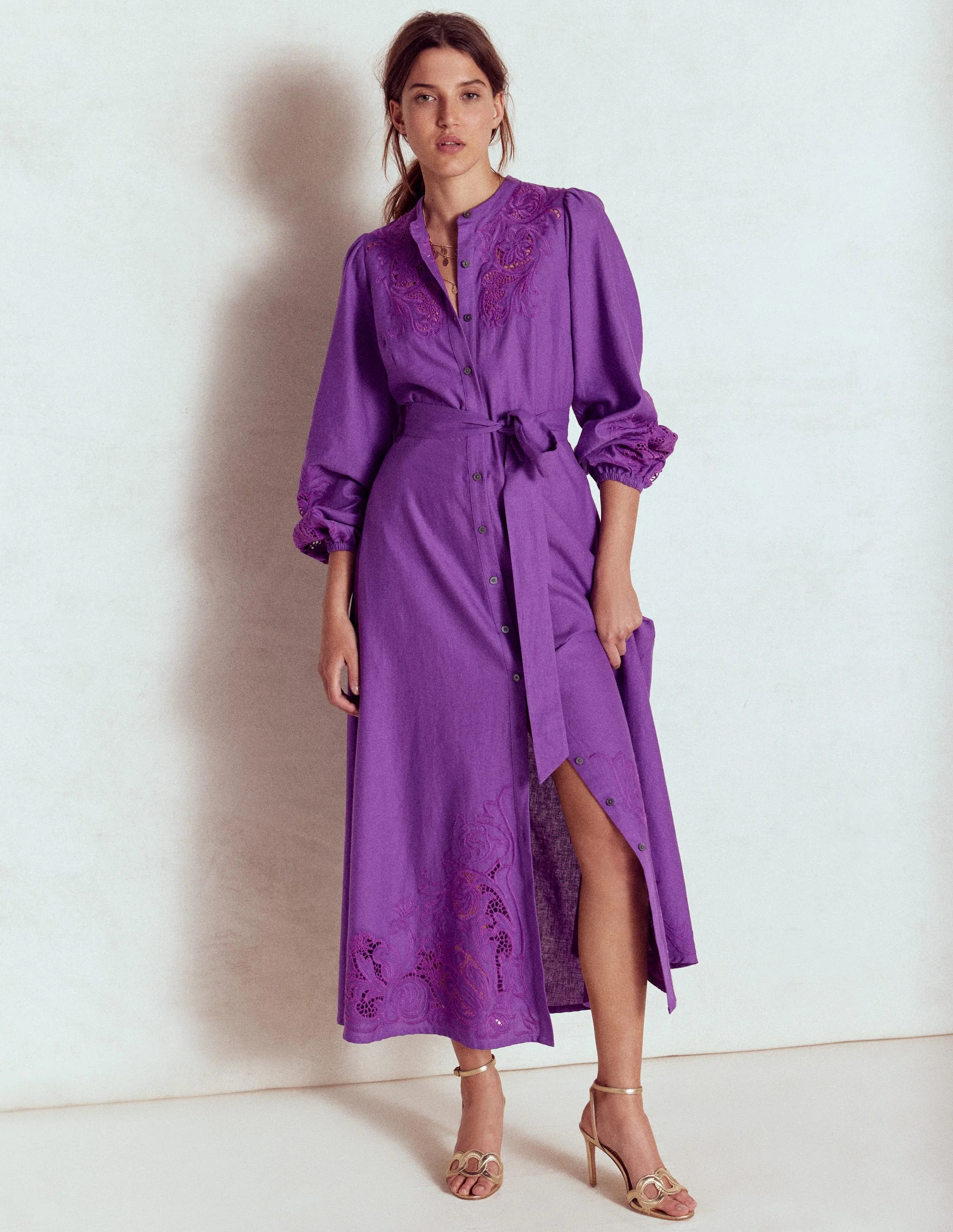 Mae Linen Blend Shirt Dress-Royal Purple | Boden (US)