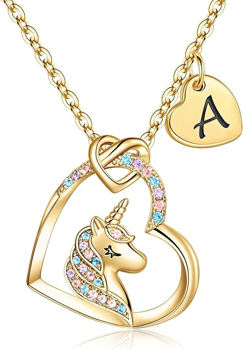 Hidepoo Easter Gifts for Kids Girls - Unicorn Necklace Gifts for Teen Girls Kid, Colorful CZ Hear... | Amazon (US)