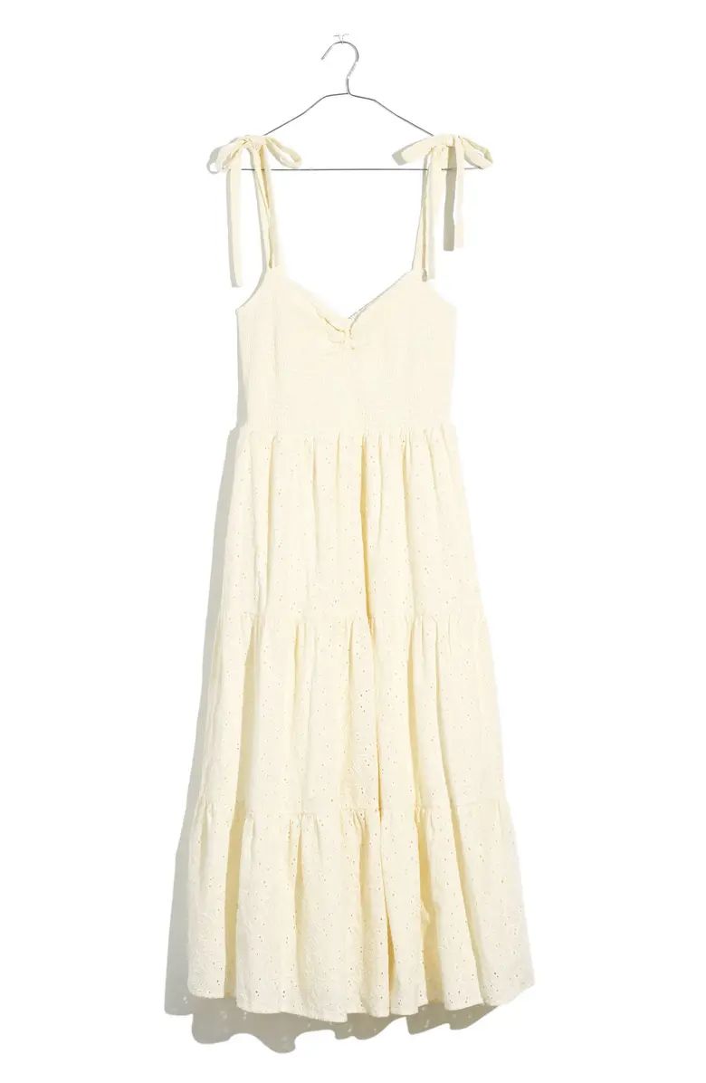 Madewell Eyelet Lucie Tie Strap Tiered Midi Dress | Nordstrom | Nordstrom
