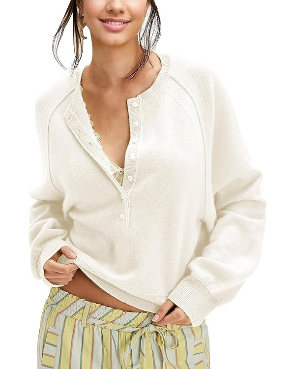Women's Half Button Down Pullover Knit Sweater Casual Henley Long Sleeve Tunic Tops Loose Fit Tre... | Amazon (US)