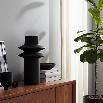 Modern Sculptural Vase Ceramic Woven Synthetic Wicker Ceramic Decorative Accent Rounded Neck Contemporary Single Form Display Piece | Target