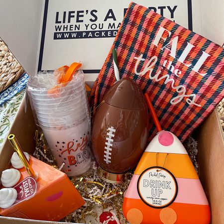 Fall party essentials from Packer Party! Candy corn, football, and pumpkin pie sippers, hey boo cocktail cups, and fall the things tea towel! Perfect for Halloween and thanksgiving parties! 

#LTKSeasonal #LTKHalloween #LTKHoliday