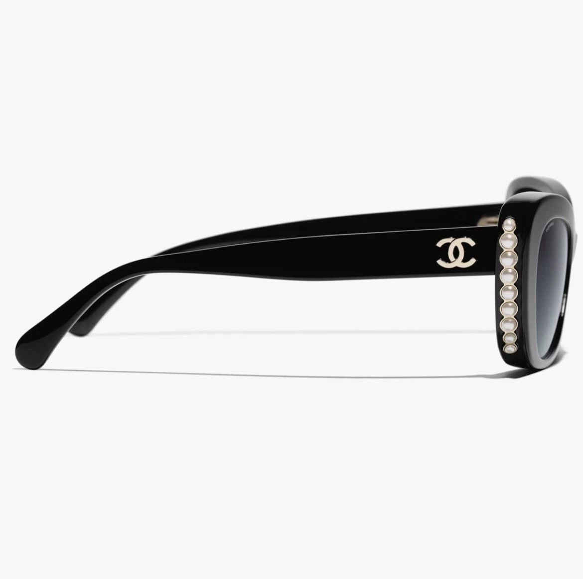 Authentic Chanel 5481H  Cat Eye Sunglasses w/ Glass Pearls, Acetate,  Black/Gold | eBay US