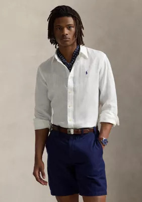 Polo Ralph Lauren Men's Classic Fit Linen Shirt, White, Medium | Belk