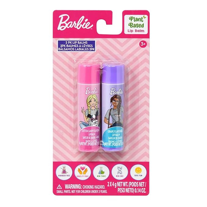 Barbie 2 Lip Balm with Flavors Include Blue Blueberry and Pink Cotton Candy - Lip Balm on Card - ... | Amazon (US)
