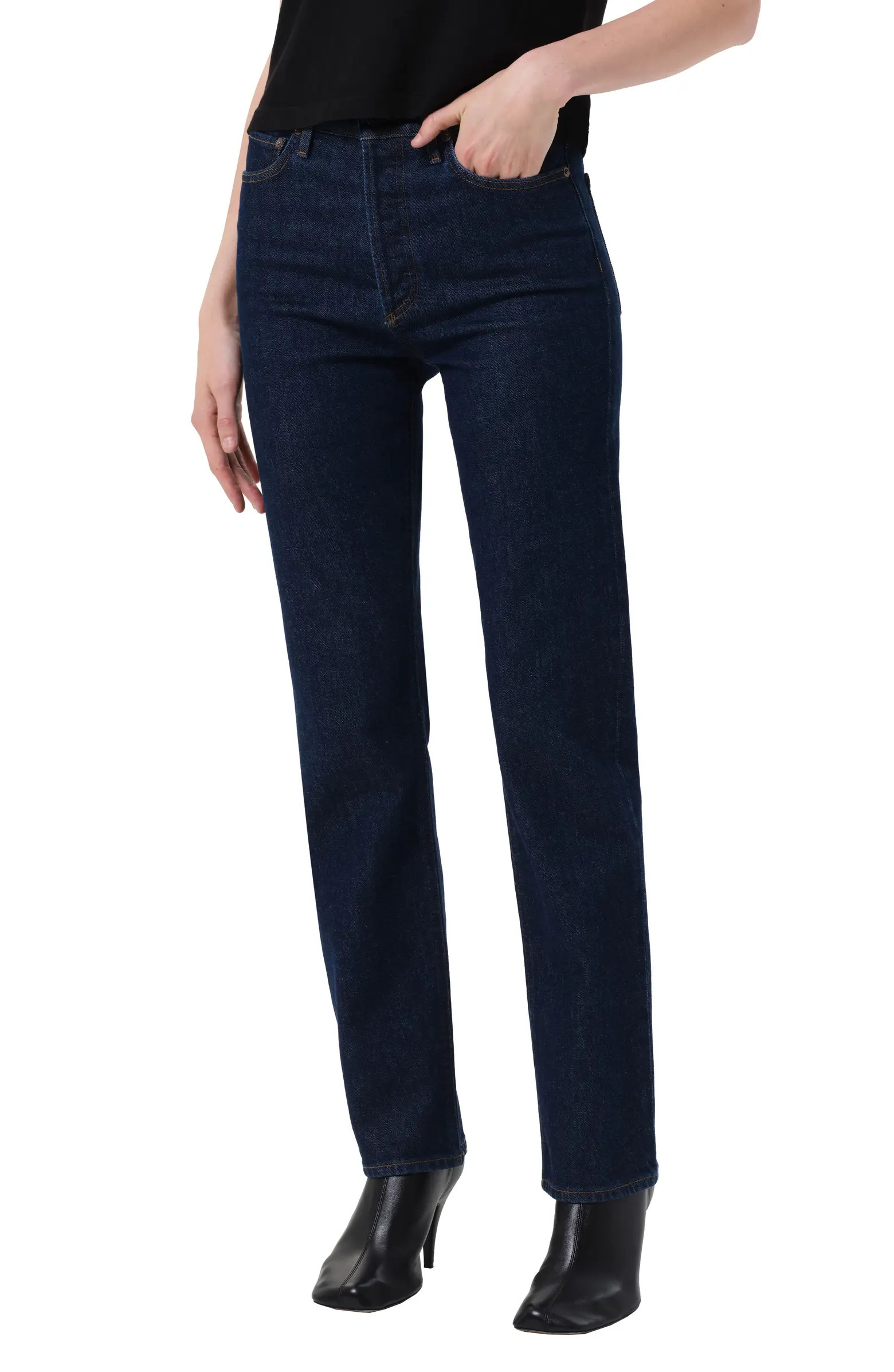 '90s Pinch Waist High Waist Straight Leg Jeans | Nordstrom