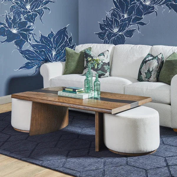 Lyra Rectangular Coffee Table with Two Ottomans | Wayfair North America