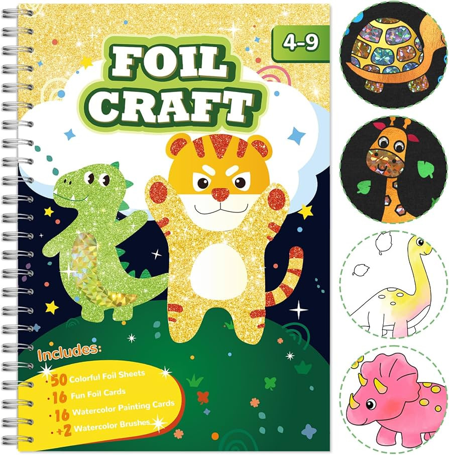 SOOVSY Foil Art Fun Kit for Kids, Foil Craft & Colorin Paper 2-in-1, Dinosaur & Animal DIY Craft ... | Amazon (US)