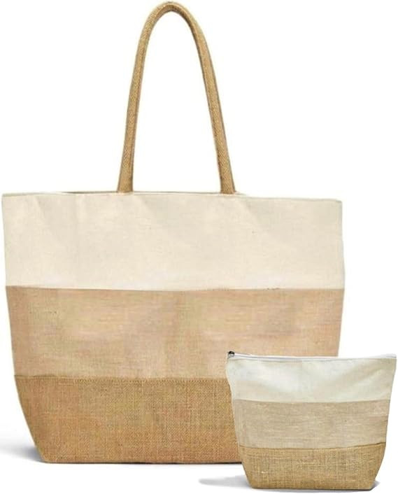 Large Zippered Woven Beach Bag Tote - Zippered, Water Resistant| Summer Bag - Jute Canvas Tote | ... | Amazon (US)