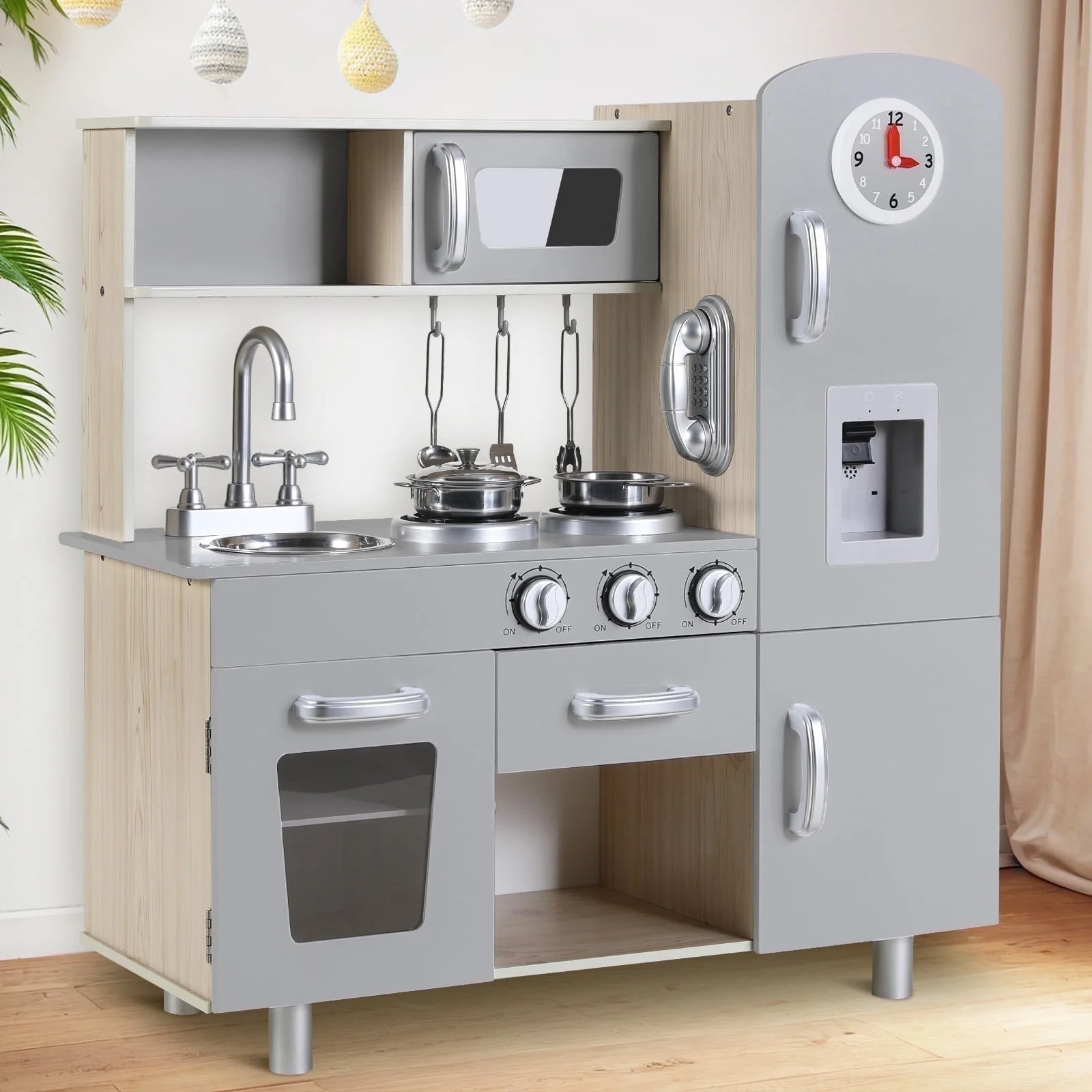 Arlopu Wooden Kids Play Kitchen, Pretend Kitchen Playset Interactive Cooking Toys with Realistic ... | Walmart (US)