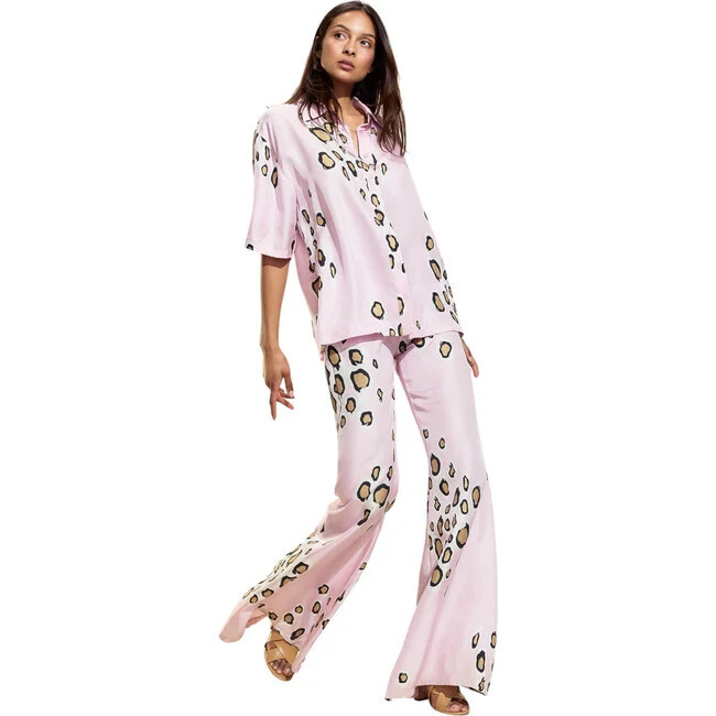 Cynthia Rowley | Amalfi Flare Pant, | Silk (Pink Gold, Size Large) | Maisonette | Maisonette