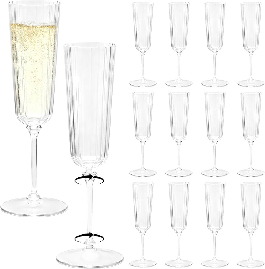 48 Pack Clear Champagne Flutes Plastic, 6oz Stripe Detachable Acrylic Champagne Glasses, Disposab... | Amazon (US)