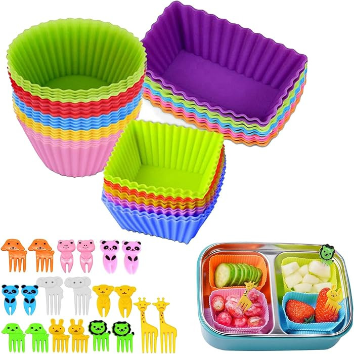 60 Pcs Silicone Lunch Box Dividers bento box accessories Silicone Cupcake Liners,Bento Lunch Box ... | Amazon (US)