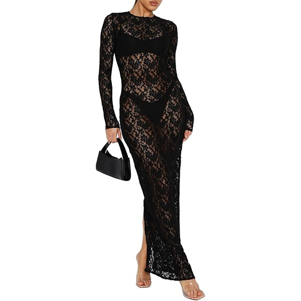 SHENHE Women's Lace Long Dress Elegant Sheer Floral Long Sleeve Bodycon Wedding Dresses | Amazon (US)