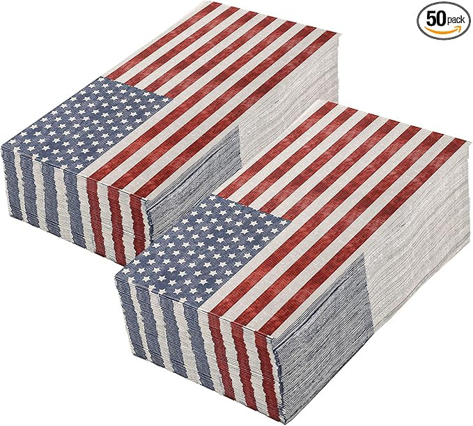 Amazon.com: 50 Pieces Patriotic Guest Napkins American Flag 3-Ply Disposable Paper Napkins 4th of... | Amazon (US)