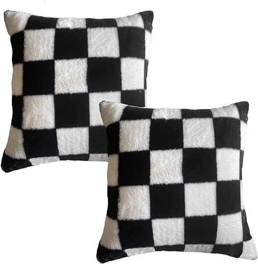 TEHAOM Farmhouse Pillowcases Home Decor Faux Fur Buffalo Check Plaid Plush Pillow Modern Simplici... | Amazon (US)